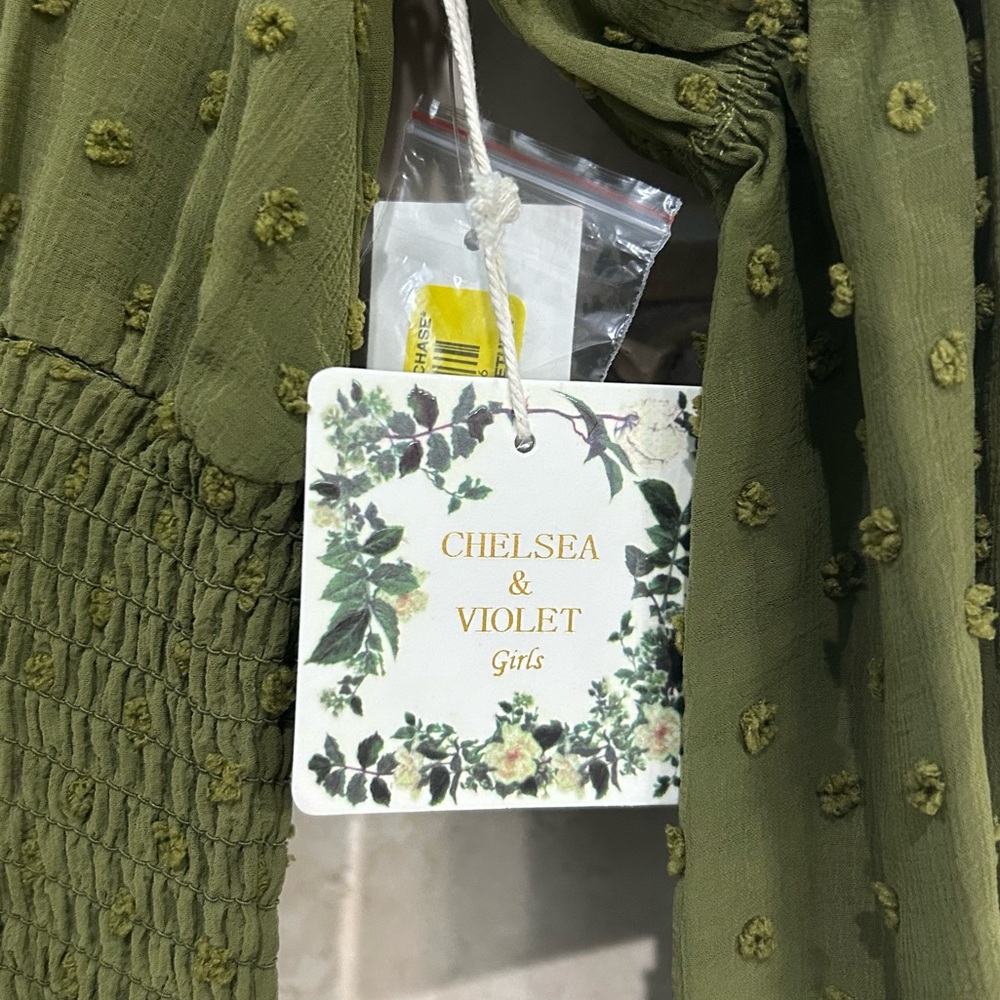 Chelsea & Violet Girls Olive Green Dot Dress - Picture 3 of 6